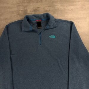 The North Face Fleece Pullover Men Large Heather Blue Polartec 1/4 Zip Mock Neck